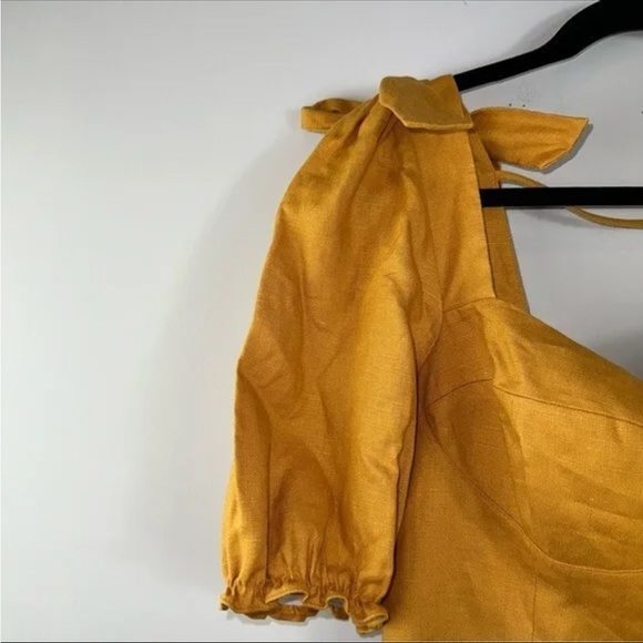 Reformation Spring Bow Sleeve Dress in Ochre Size 10 - Picture 3 of 8